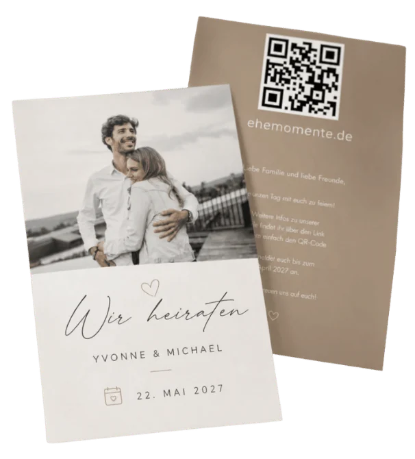 Papier-Hochzeitseinladung mit QR-Code zur Online-Rückmeldung